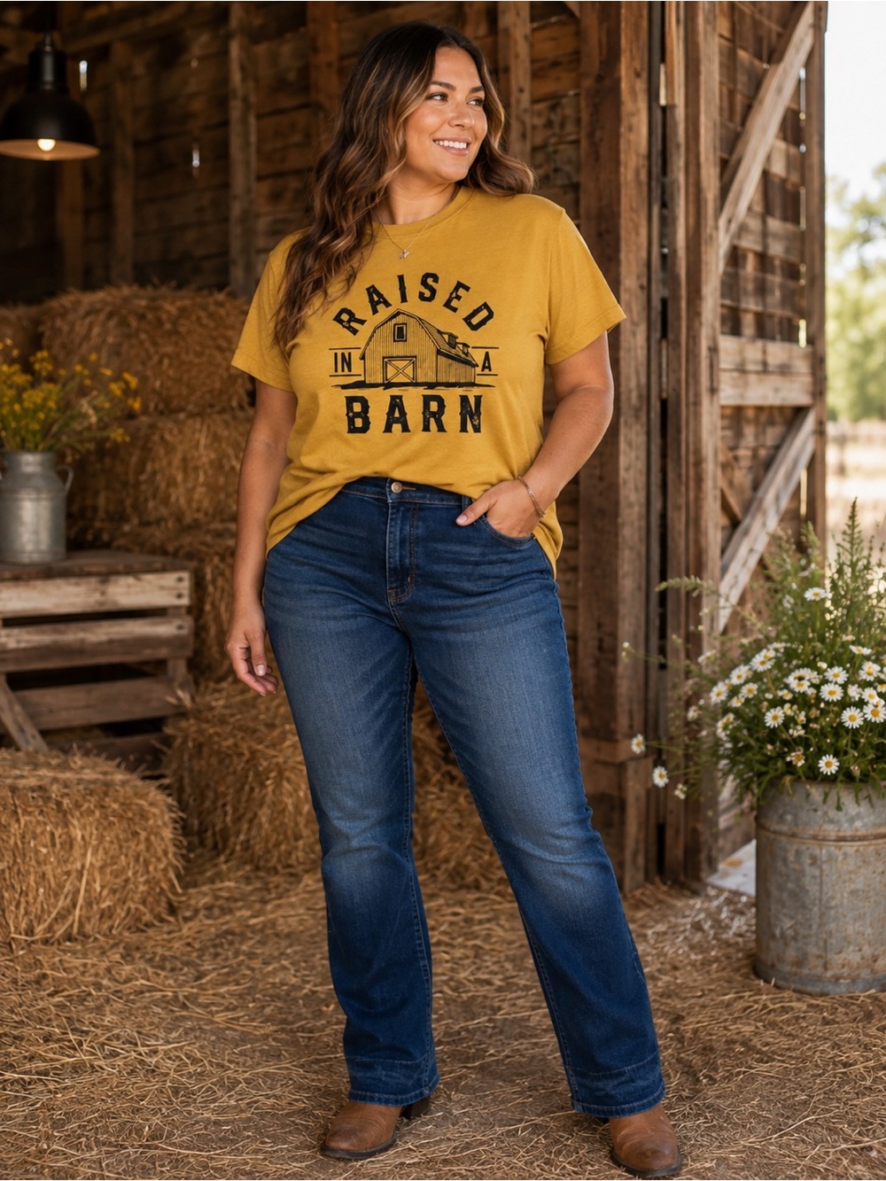 Raised in a Barn Graphic Tee | Size Large | Farm Country Chic